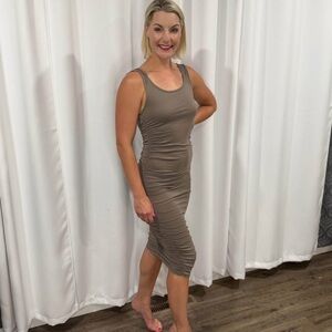 Double Lined Elegant Taupe Sleeveless Dress